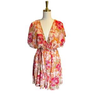 Free People Freddy Tie Mini Dress Floral Fruit Punch Combo NWT XL